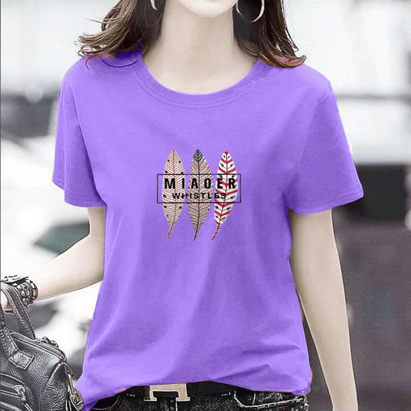 GMXIA Women's Fashion Casual Summer Spring Solid Color Print Short Sleeve O-Neck T-shirts and Loose Tops
