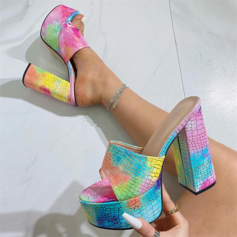Eilyken Camouflage Chunky Platform Super High Heels Women Slippers Fashion Open Toe Banquet Slide Summer Shoes