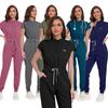 Niaahinn Scrubs Klinische Uniform Damen Mode Overall Elastisch Atmungsaktiv Arbeitskleidung Color Blocking Kordelzug Gerader Overall