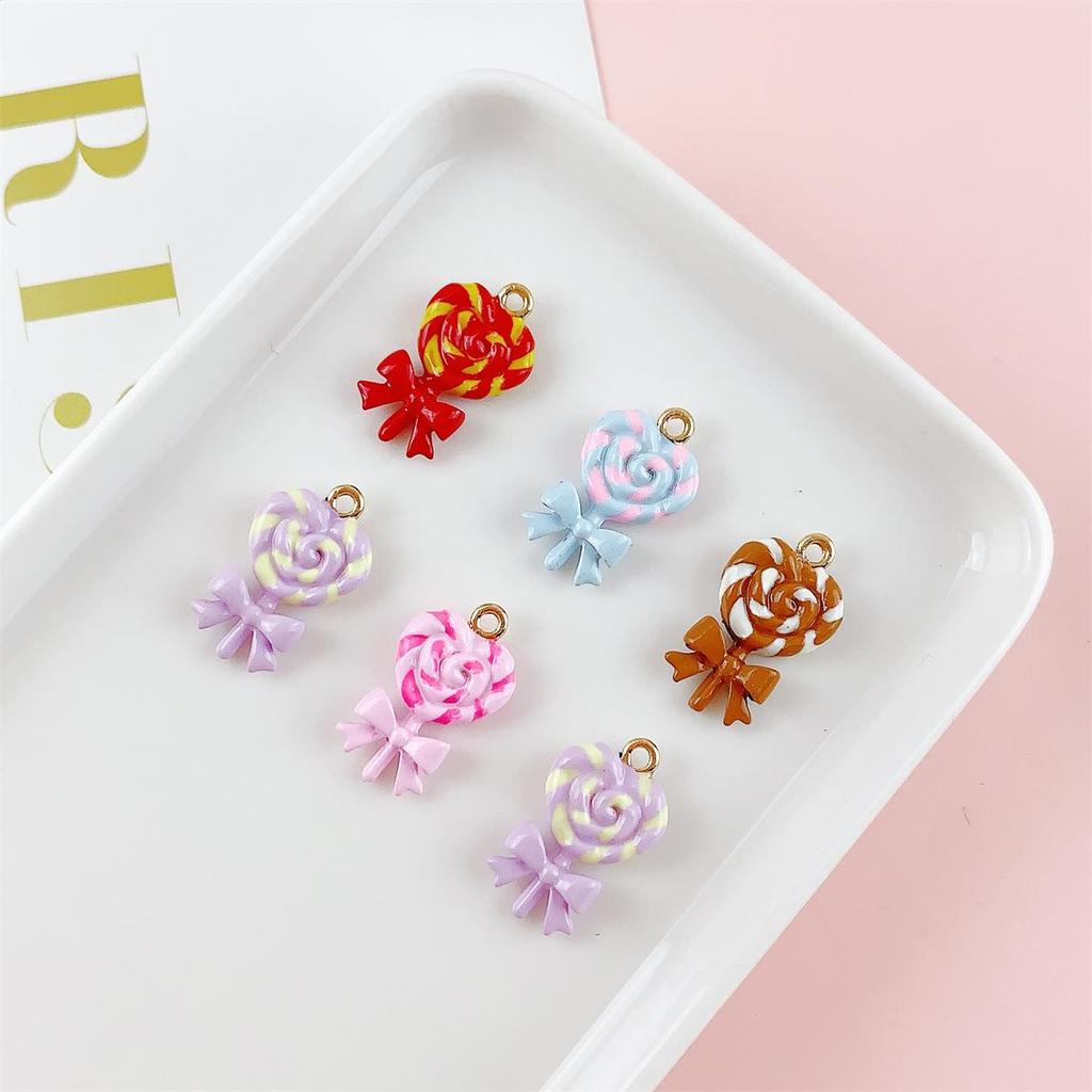 Colored Alloy Bow Heart Lollipop Pendant - DIY Jewelry Accessory