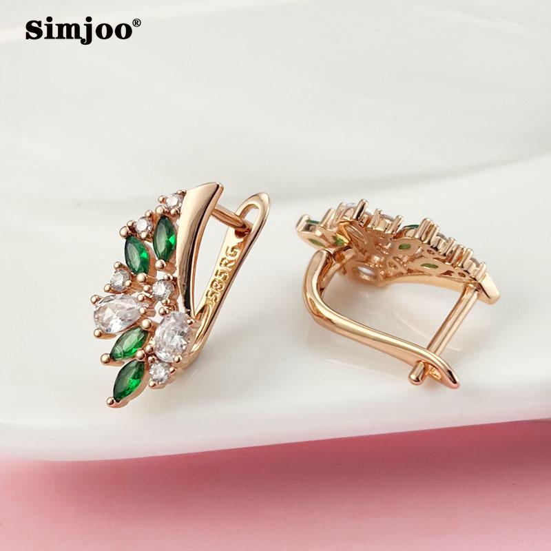 SIMJOO Rose Gold Fashion Sweet Fresh Floral Green Zircon Earrings for Ladies