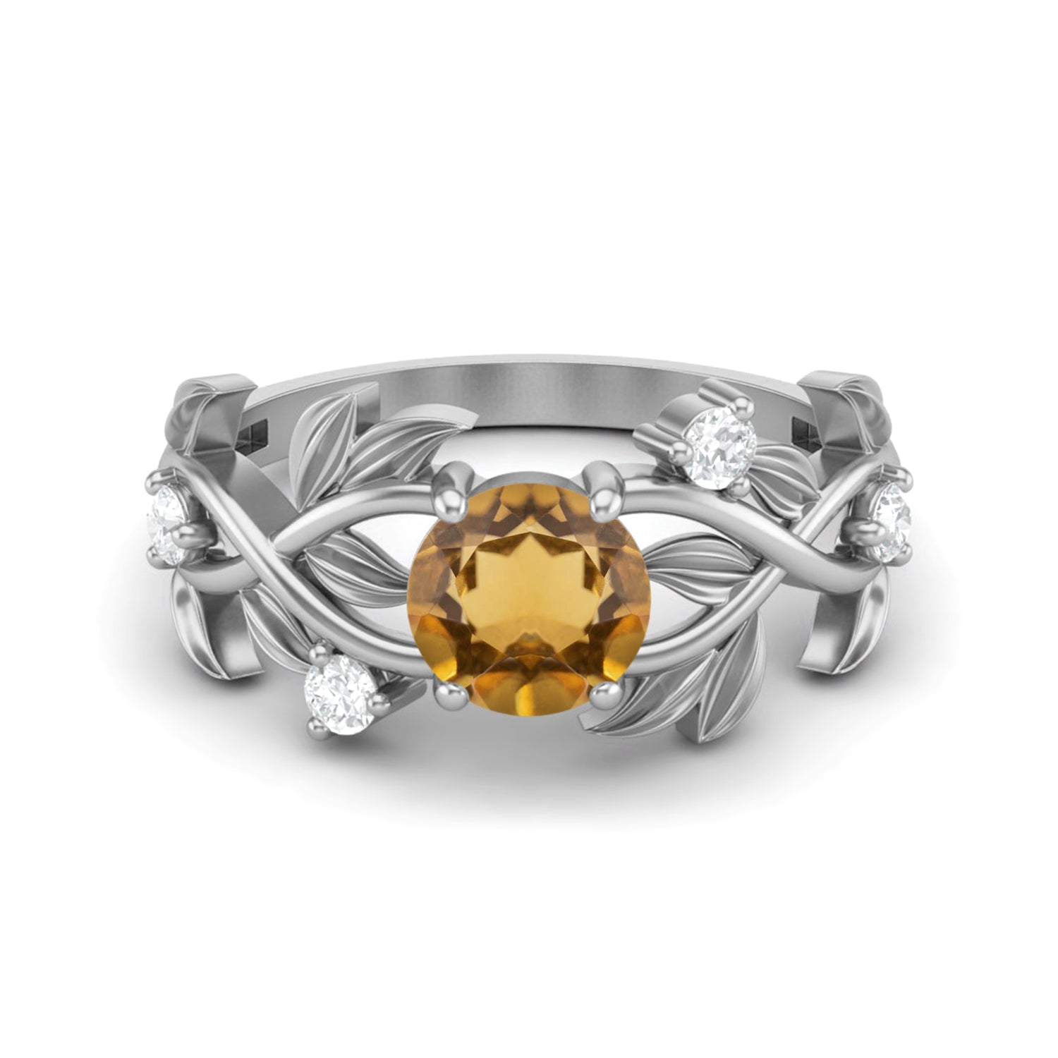 

6MM Round Citrine Gemstone 925 Sterling Silver Solitaire Ring 7 білий
