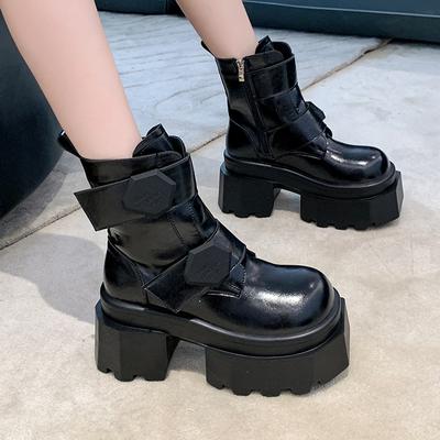 Botas Femininas de Alta Qualidade Botas de Tornozelo com Plataforma Casual Outdoor Botas Antiderrapantes Sapatos da Moda Couro