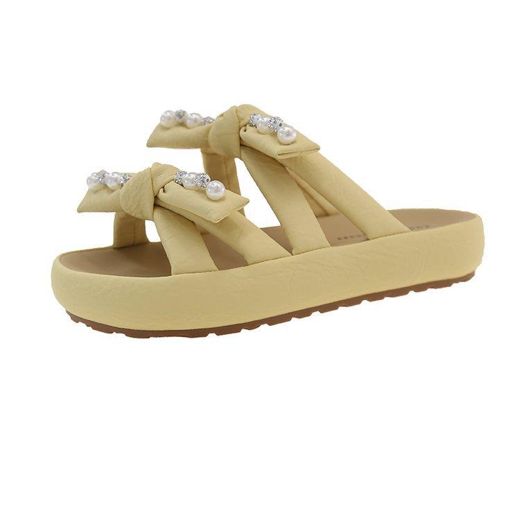 

Beautiful thick-soled bow sandals female summer wear 2025 new models with skirts fairy wind sweet one-word sandals 35