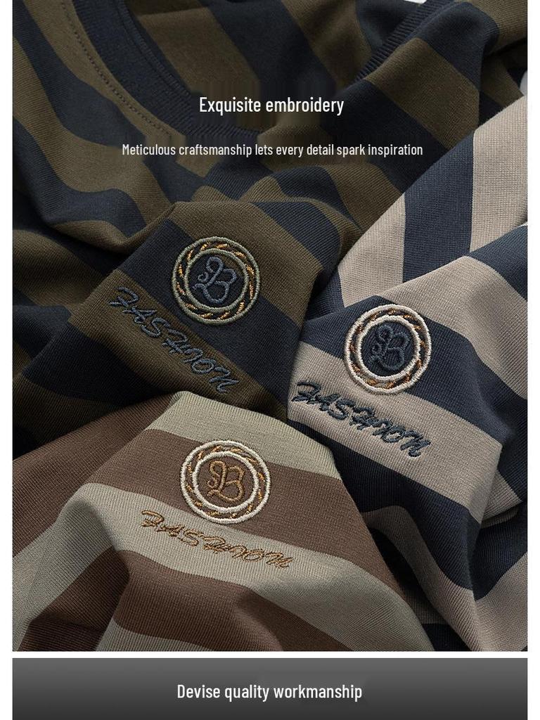 2024 Men's Casual Striped Crew Neck Pullover T-Shirt - Summer Short Sleeve