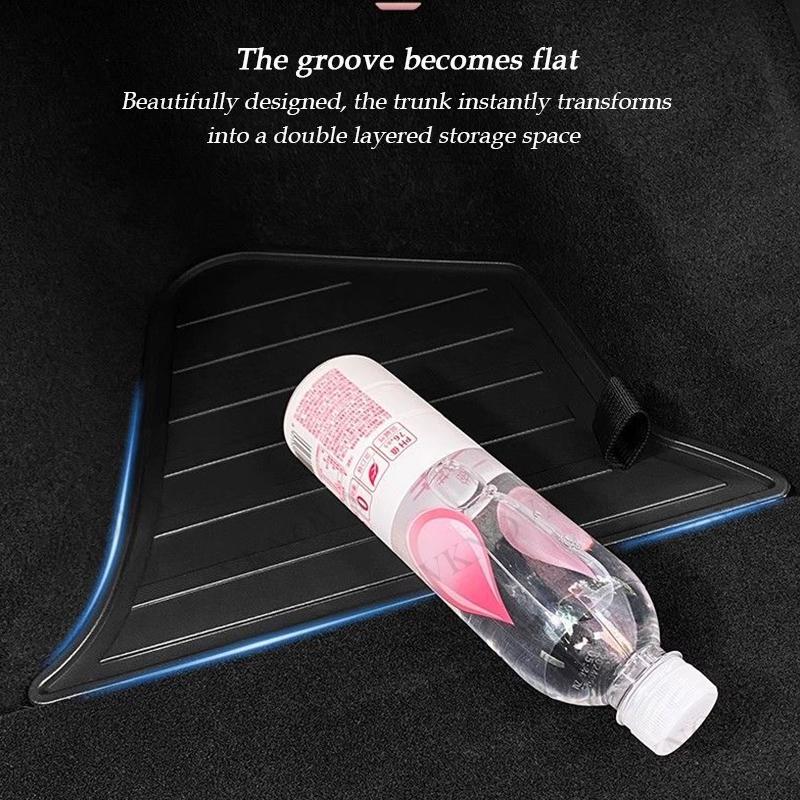 For Tesla Model Y Juniper 2025 Rear Trunk Side Storage Box Cargo Organizer TPE Bin Box Flocking Mat Partition Board Accessories
