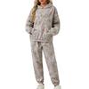 2 Piezas/Set Traje de Sudadera con Capucha y Pantalón para Mujer Estampado Mangas Largas Top Grueso Cintura Elástica Tobillera