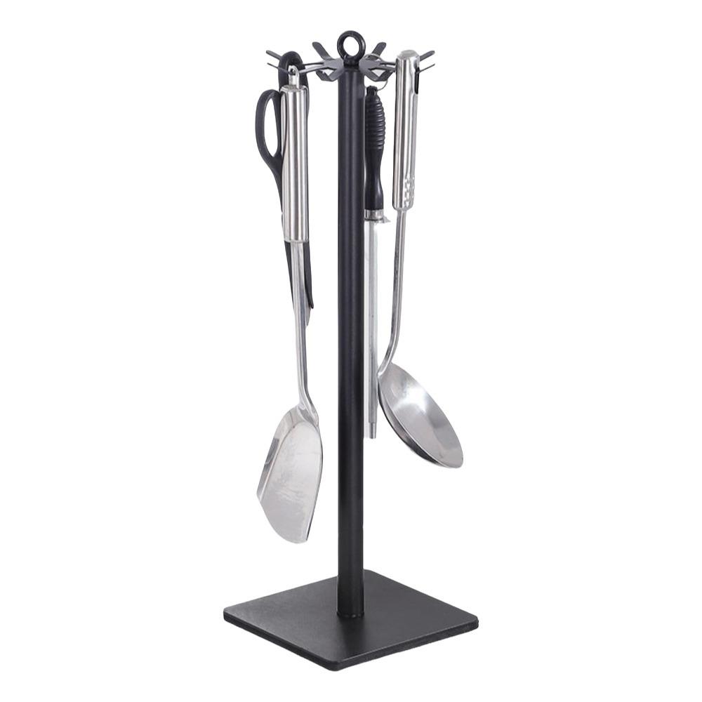 8 Hooks Pot Shovel Rack Movable Cooking Utensils Holder Kitchen Utensil Stand Utensils чёрный