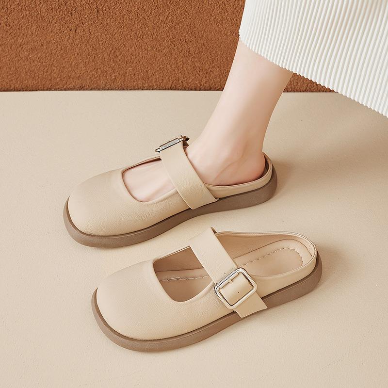 

Баотоу полутапочки женская обувь новая летняя носка с юбкой круглый носок одинарные туфли сандалии для беременных женщин на одном педале с полуподдержкой 35 абрикосовый