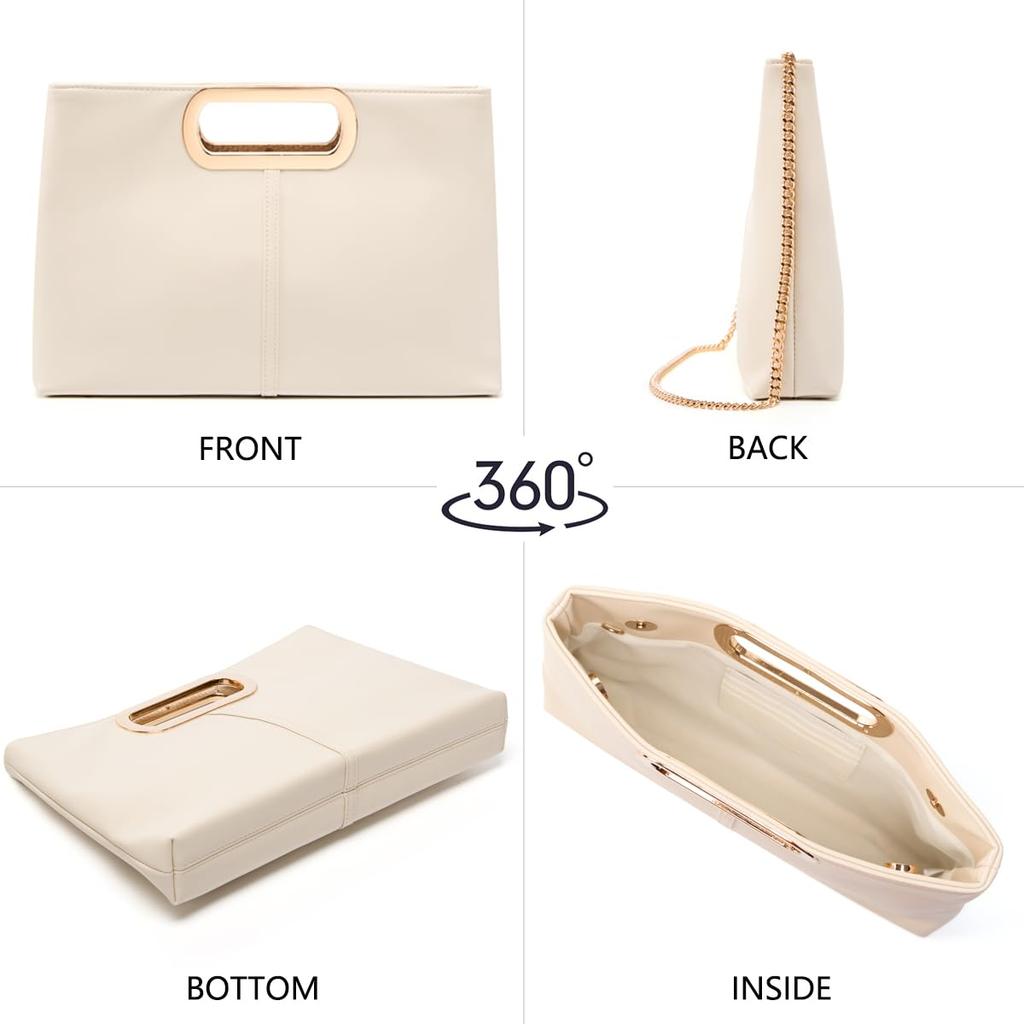 Baisikou Women's Clutch Bag, Fashionable Large Party Bag, Wedding Bag, 3-Way Handbag, Crossbody Bag, Shoulder Bag (Ivory)