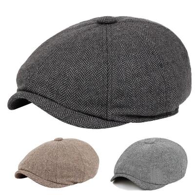 New Fashion Casual Gavroche Vintage Pour Hommes Automne Et Hiver Béret Chapeau Britannique Chevrons Plat Hip-hop Chapeau Béret