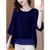 New Style Chiffon Shirt Solid Color Women's Mid-sleeve T-shirt Round Neck Loose French Top