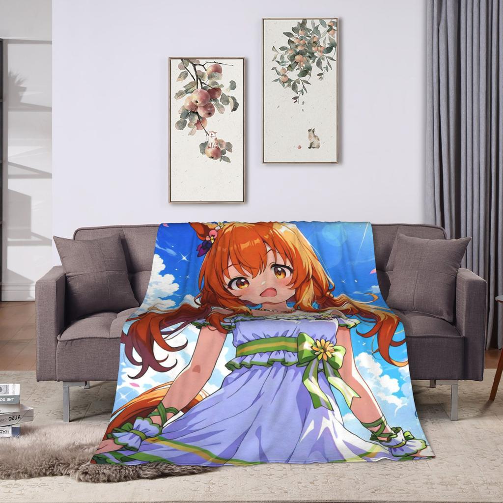 Umamusume Pretty Derby Mayano Top Gun Blanket Fleece Print Multi-function Super Warm Throw Blankets for Sofa Office Bedspreads
