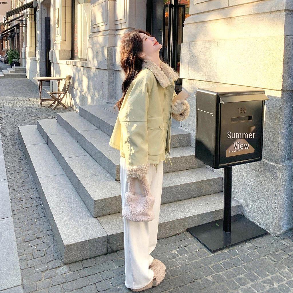 Beige Patchwork Lambswool Lapel Parka with Rabbit Fur - Women's New Winter 2025 Casual Jacket