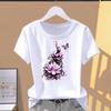 (Asian Size) lovely flower butterfly 90s Short Sleeve T-shirts Print O-neck Fashion Female Casual Women's Top T Clothing Graphic Tee