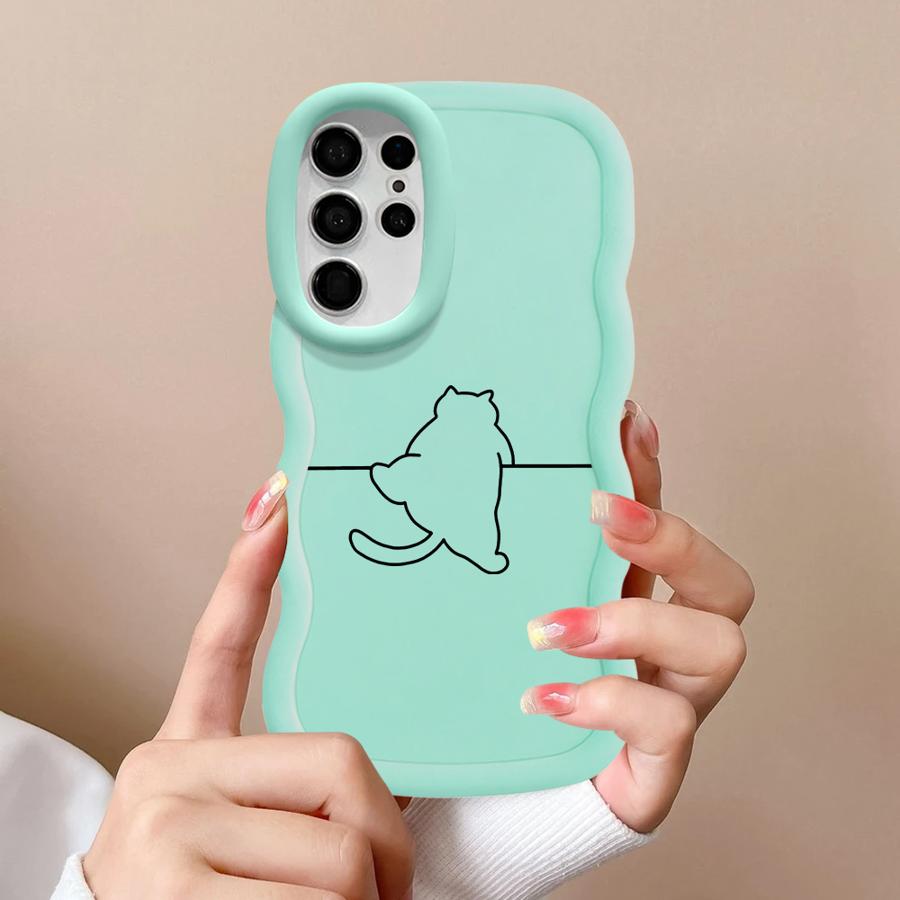 Soft Phone Cover Case for Samsung Galaxy S23 Plus S21 S22 Ultra A25 A26 S20 FE S24 S25 A54 A55 A35 A34 A24 A36 Cute Line Cat
