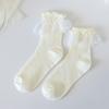 JK Girl Ruffle Lace Trim Cotton Ankle Socks Jacquard Knit Frilly Socks for Women