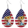 Patriotic American Flag with Sunflower Boots PU Earrings for Women, Independence Day American Flag Rose Flower Water Drop Earrings