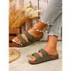 Women's Teen Mules New Spring and Summer Vintage Casual Slip-On Shoes Pu Upper Double Strap Half Slippers with Adjustable Buckle