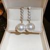 Silver needle with diamonds side by side pearl earrings ins exaggerated personality earrings, high-end light luxury earrings wholesale women