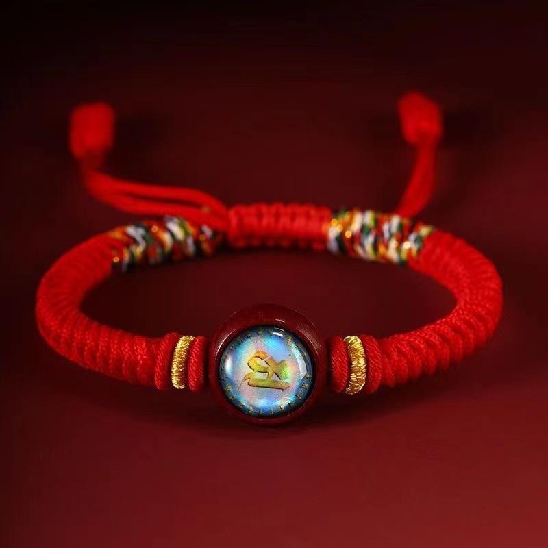 12 Zodiac Eight Patron God Of Wealth Benmingfo Patron Smulet Red Rope Hand-Woven Adjustable Hand Rope Bracelet
