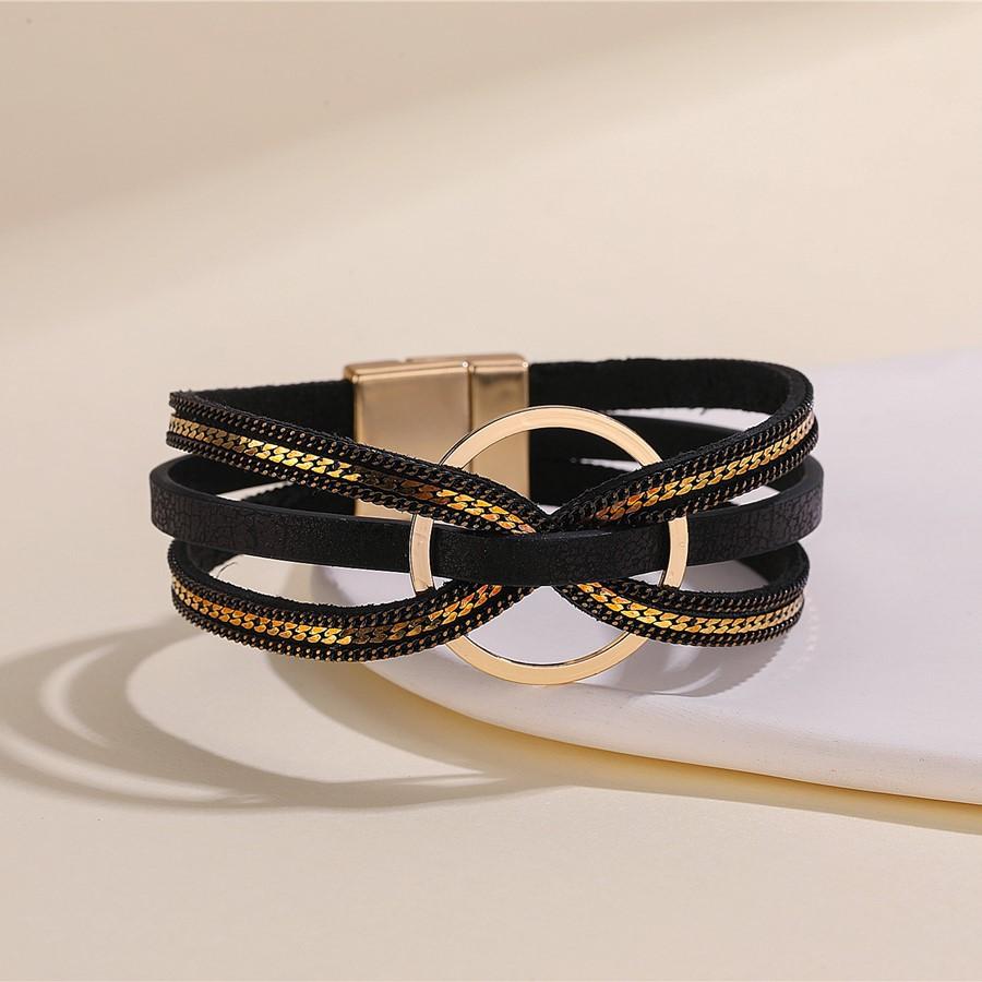 Multilayer Leather Wrap Bracelet Gold Accent Cuff Bangle Elegant Gift for Women Girls