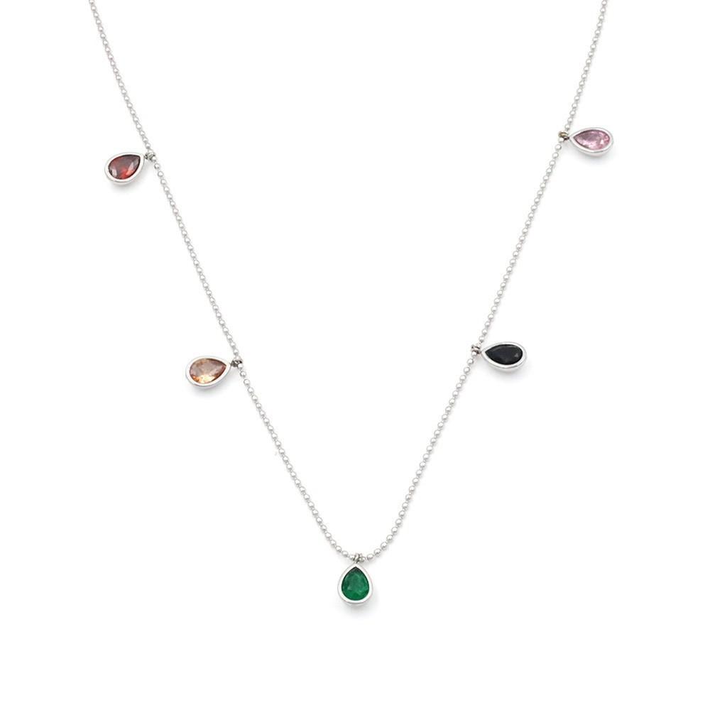 Bohemian Style Multi-Color Contrasting Color Color Water Drop Shape Zircon Collarbone Chain Necklace Women'S Fashion Titanium Steel Jewelry