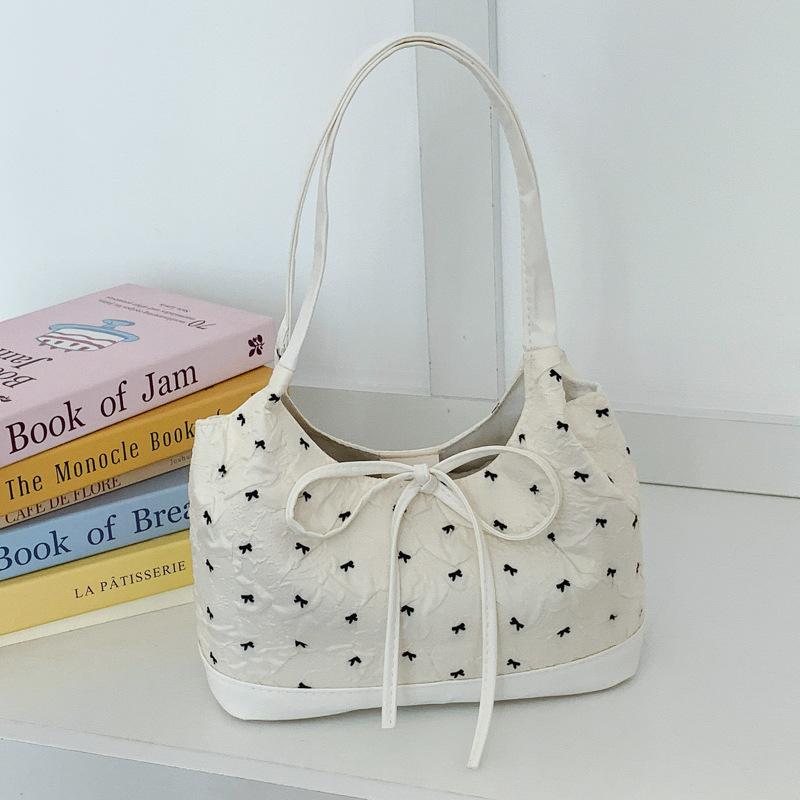 

Niche bow bag women s new versatile shoulder underarm bag fashionable portable work small bag грязно-белый