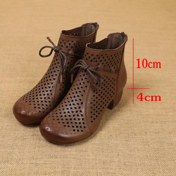 Fashion Shoes Block Heels Soft Sandal Woman Boot 2025 Summer Breathable Chunky New Retro Real Genuine Leather Block Heels Retro Woman Sh