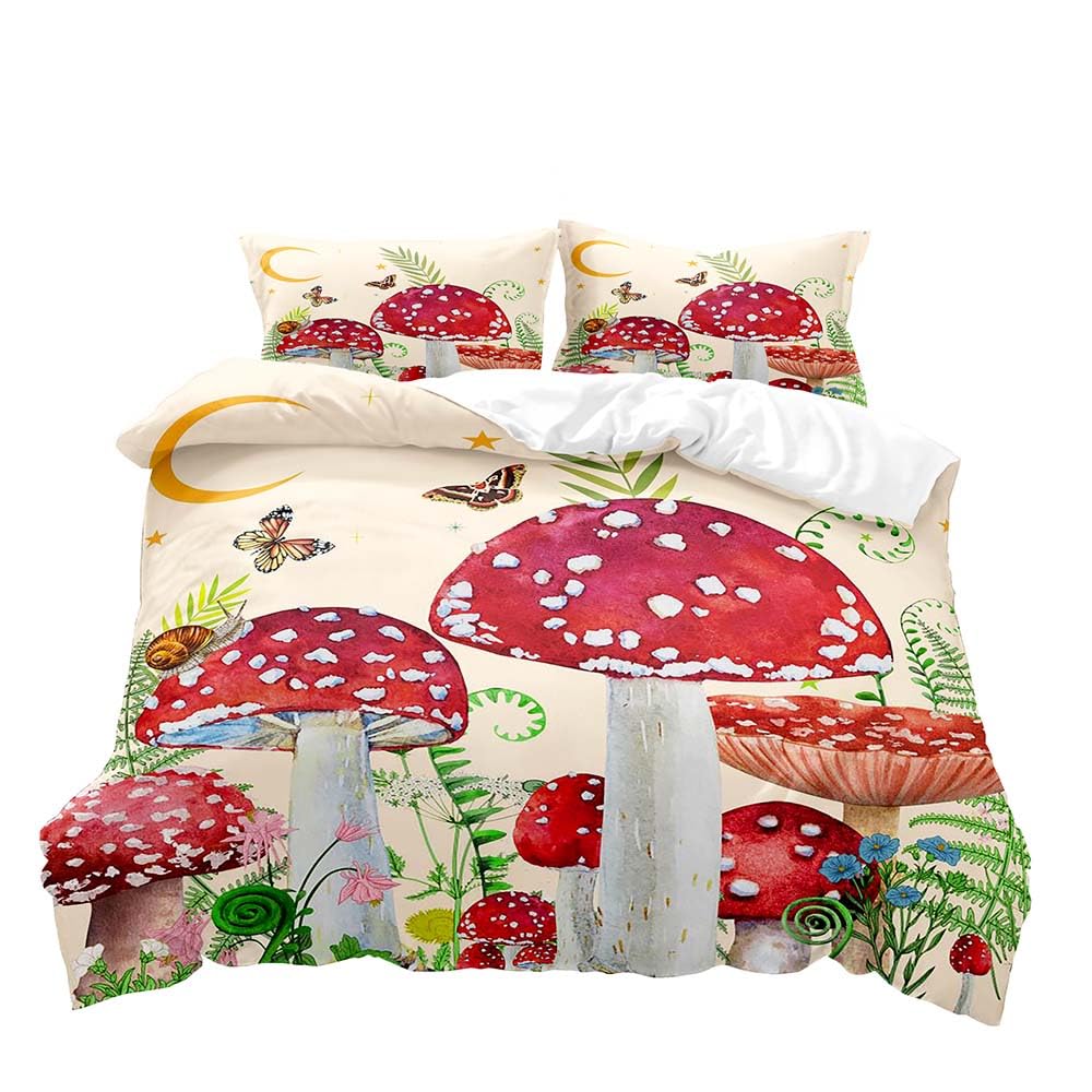 Mushroom King Duvet Cover Set Teens Girls Boys Kids Single Bedding Wonderland Enchanted Forest Butterfly Comforter Cover Set
