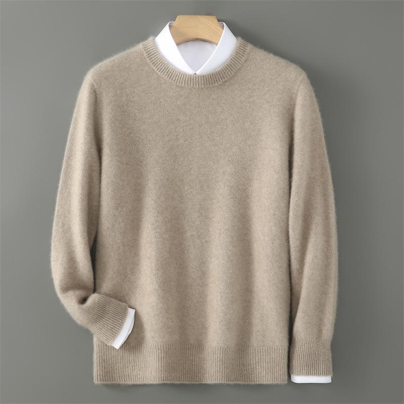 

Men s Pure Wool Thick Knit Sweater - Autumn/Winter Round Neck Pullover, Long Sleeve, Loose Fit M (100-120 lbs)