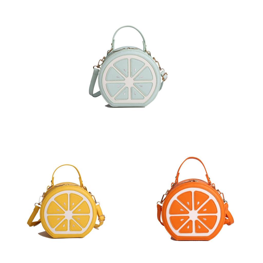 Cute Fruit Lemon Round Shoulder Bag With Color Block Design For Casual Outings