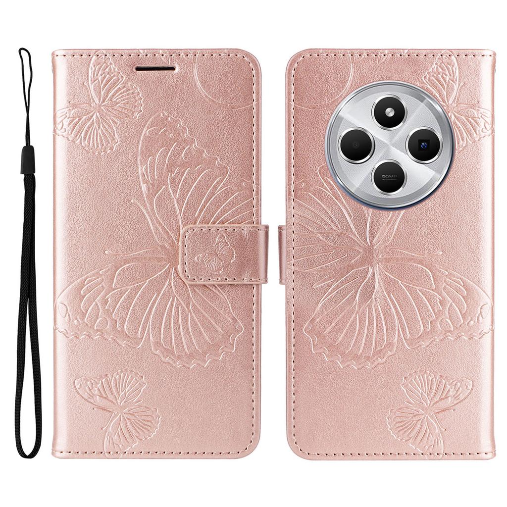 Für Xiaomi Poco C75 4G/Redmi 14R 5G/14C 4G Brieftaschenhülle Leder Handyhülle mit Blumen-Schmetterlings-Prägung Ständer