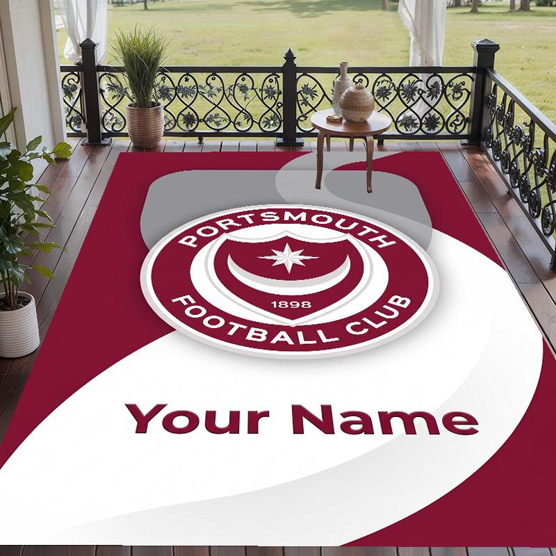 Custom Text Printed Rug Portsmouth FC Non Slip Floor Carpet For Home Room Decor