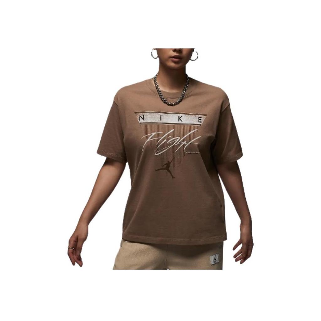 Jordan Flight Heritage Casual Printed Loose Short Sleeve T-Shirt Women T-Shirts Dark-Brown FQ3241-223