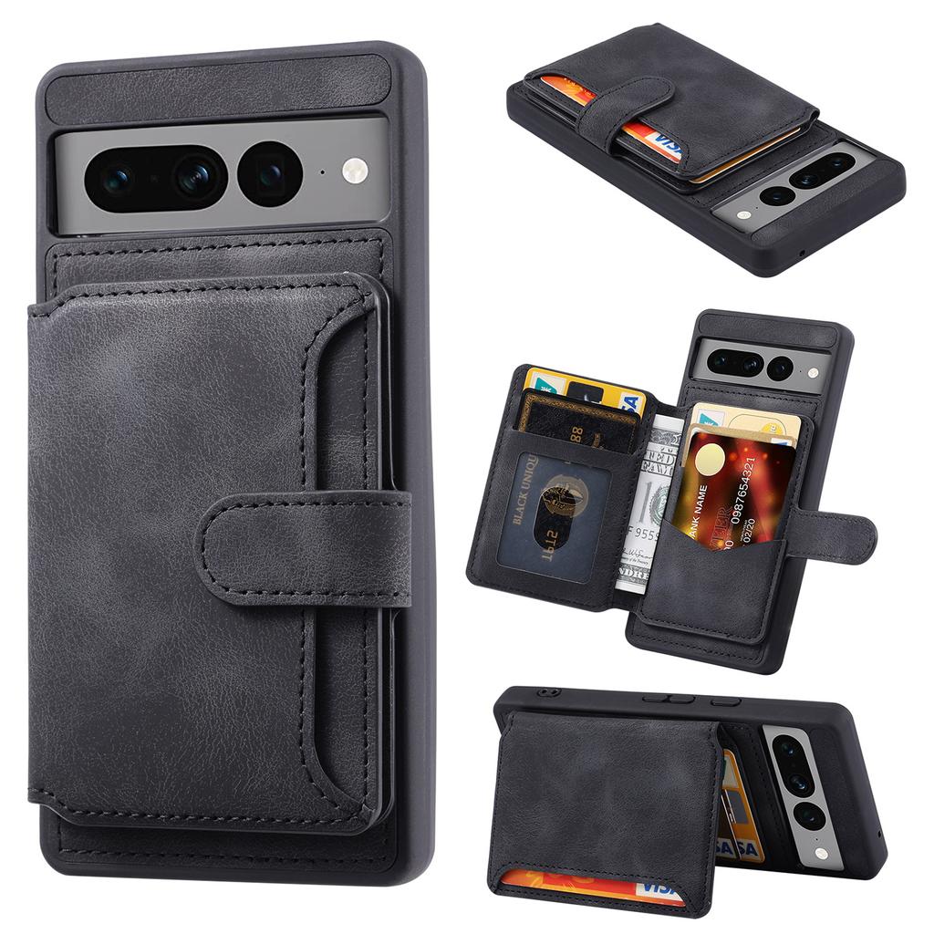 Shockproof RFID Blocking Case for Google Pixel 7 Pro 5G PU Leather TPU Phone Shell with Card Holder,Kickstand