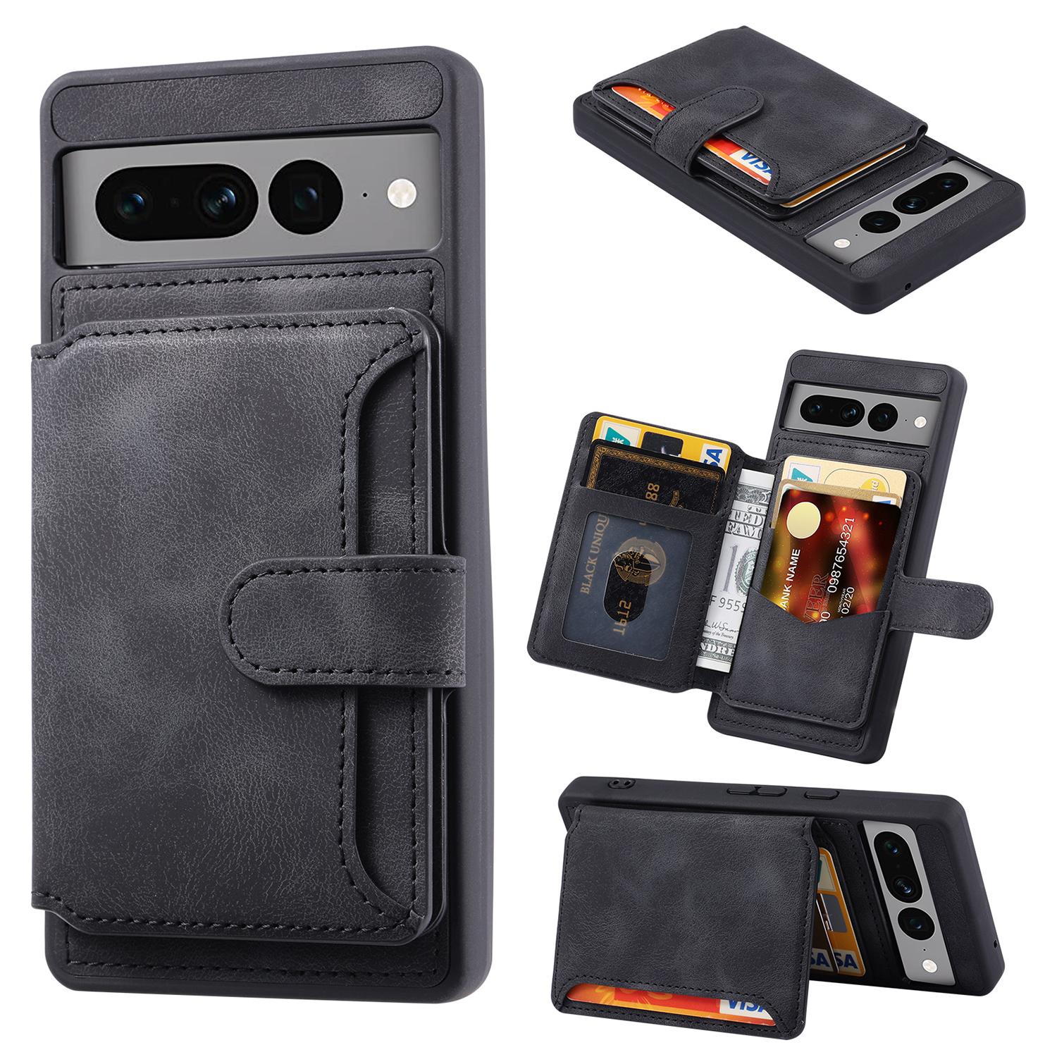 

Shockproof RFID Blocking Case for Google Pixel 7 Pro 5G PU Leather TPU Phone Shell with Card Holder,Kickstand Black