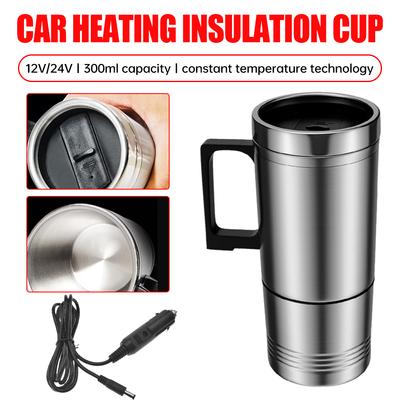 Electric Heating Car Kettle 12V/24V Water Coffee Milk Thermal Mug Stainless Steel Car Electric Heating Cup Insulated Drink Mug