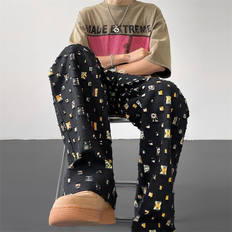 Pantaloni Uomo Moda Retrò Colorati a Quadri Pantaloni Uomo Streetwear Hip-hop Larghi con Fori Pantaloni Uomo M-3XL