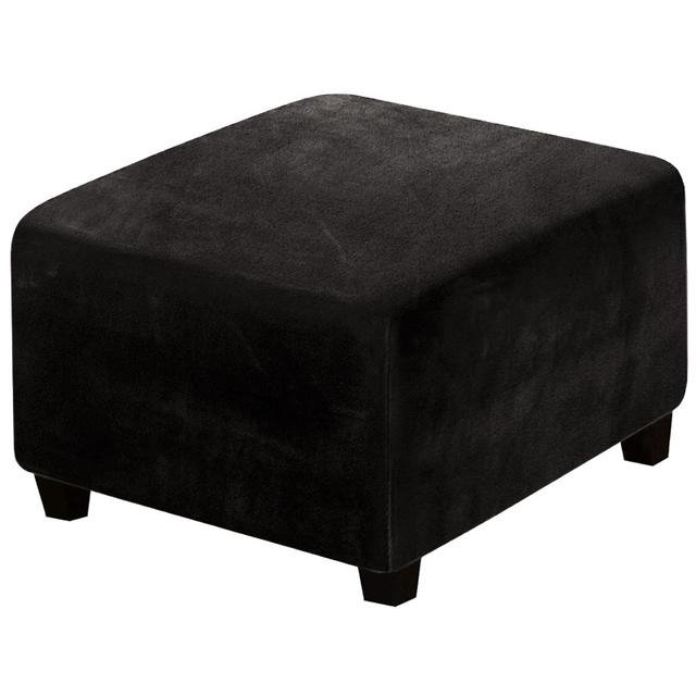 Velvet Fabric Square Ottoman Covers Stretch Footstool Cover Bench Storage Stool Cover Washable Household Furniture Protector Cover Sets 3 Size