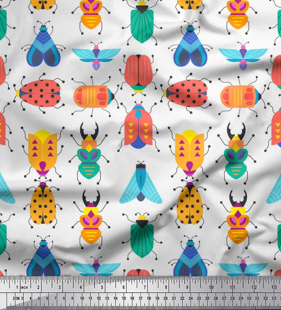 

Тканина для рукоділля Soimoi Japan Crepe Satin. Кліп-арт із зображенням комах, метр 42 дюйма. 42 Inch Wide - Poly Crepe білий