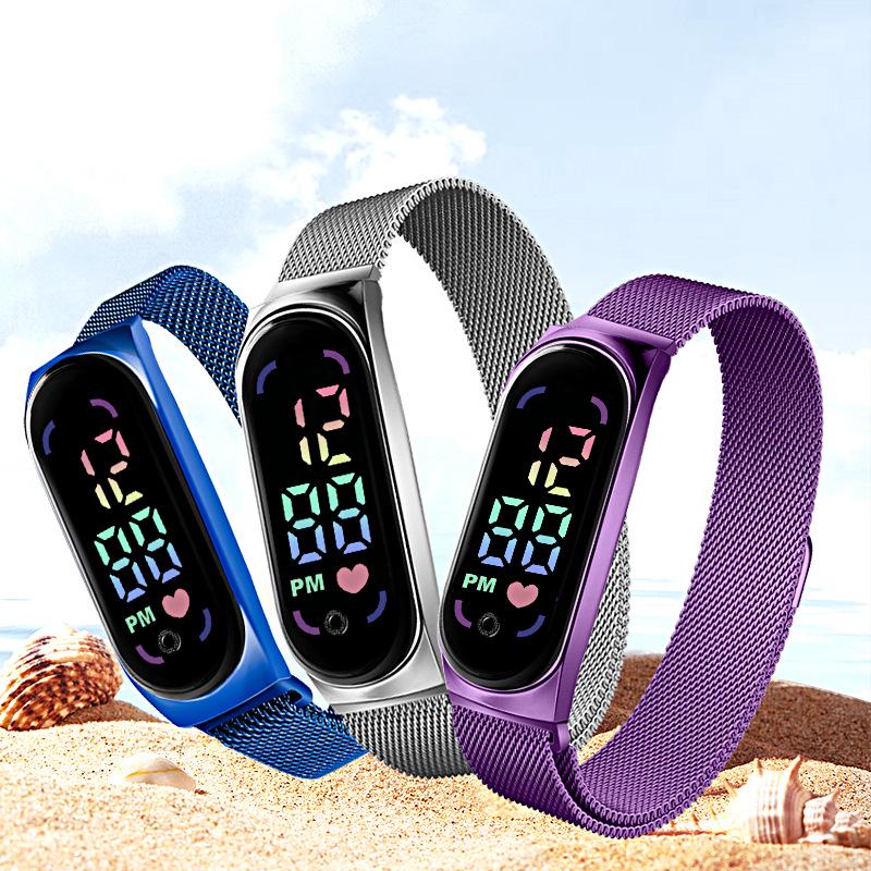 Waterproof Magnetic LED Digital Sports Watch for Students with Alloy Bracelet - Children's Gift