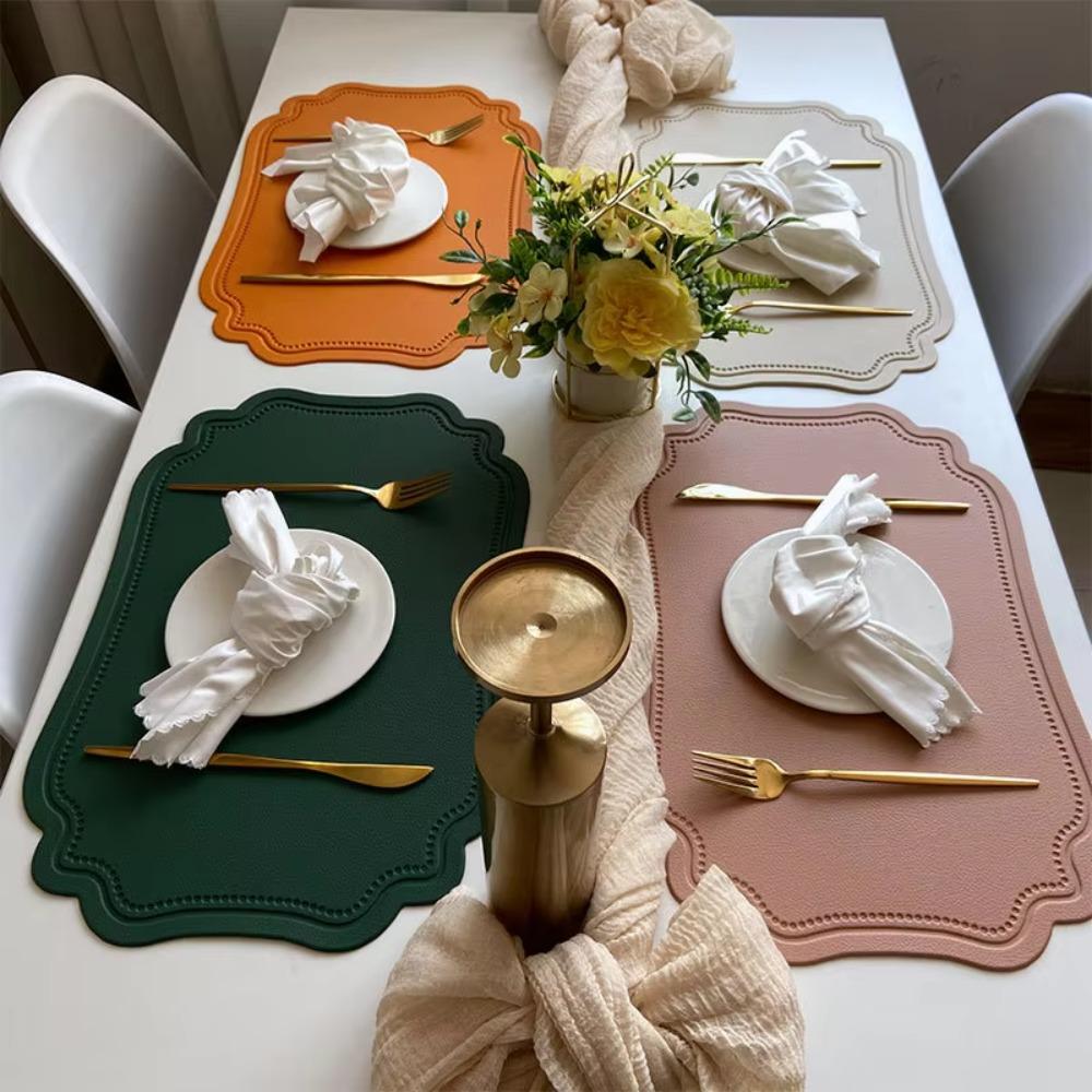 4 Piece PU Leather Table Mat Retro Place Mat Elegant Irregular Tableware Pad  Party Table Decor