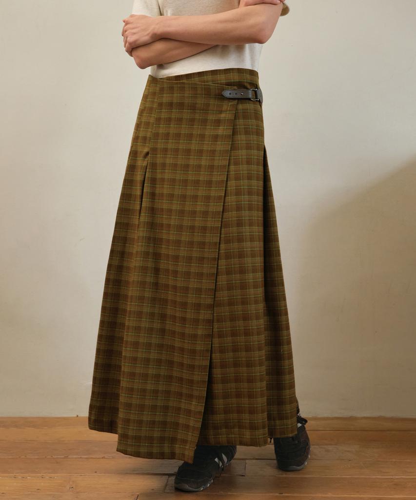 Aueonoseuteljia Vintage Side-Buckle Check Skirt_Green(O25-Sk12)