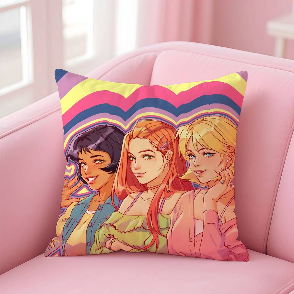 

Y2k Милый Аниме T-Totally Spies Наволочка Антипылевой клещ Наволочка Невидимая молния Шелковистый короткий плюш Чехол на диванную подушку 16x16Inch