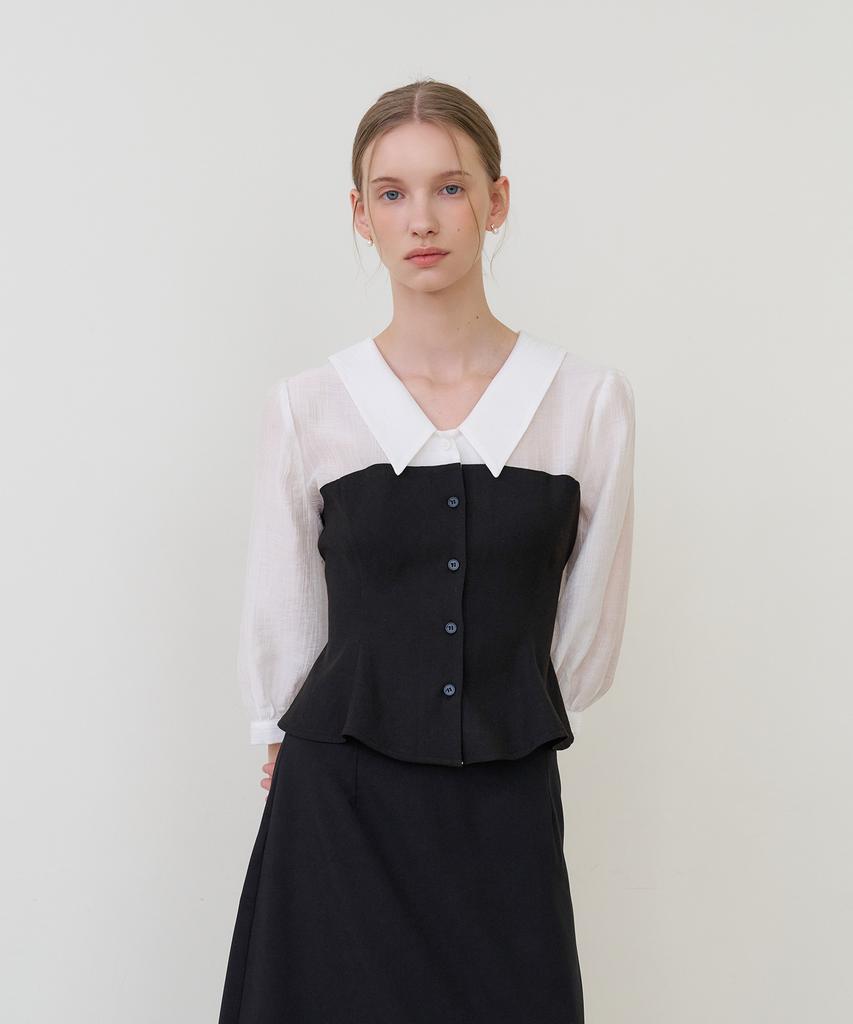 BIBYSEOB Two-Tone Collared Blouse Black [T61]