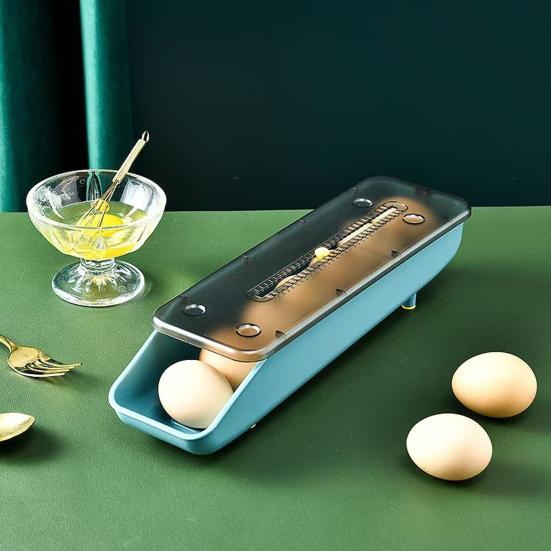 Kjøleskap Eggoppbevaringsboks Stor Kapasitet Sklisikker Stabelbar Design Lett å Rengjøre Automatisk Skyve Eggbrett Dispenser