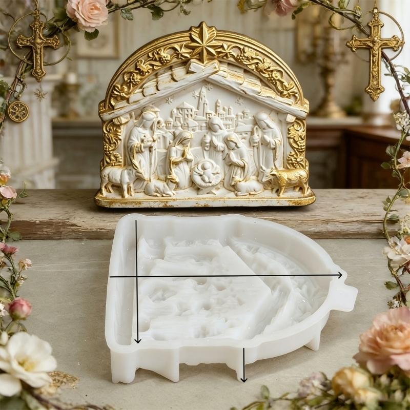 Nativity Themed Silicone Mold Easy Demold Holiday Candle Silicone Mould For Resin Casting Making Candle Soap Chocolate