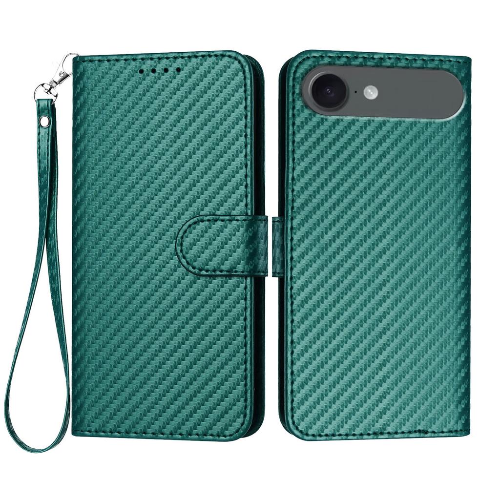 For iPhone Air Wallet Case with Strap Carbon Fiber Texture Leather Mobile Cover