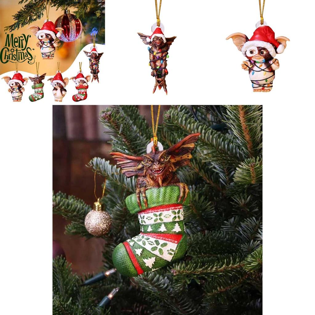 Merry Christmas Gremlins Gizmo Acrylic Santa Hat Pendant Xmas Tree Decor